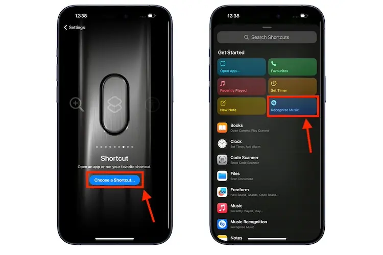 Tìm chọn biểu tượng Shortcut trong tùy chọn Action Button và chọn tính năng muốn sử dụng